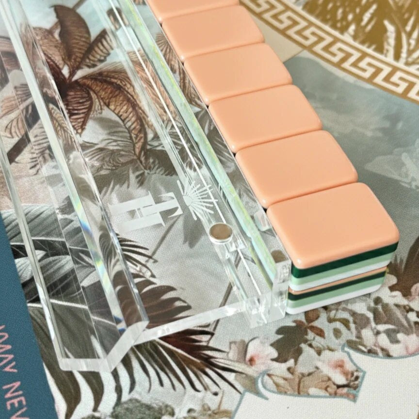 Botanical Chinoiserie American Mahjong Set - Peach & Sage Two-Tone Backs, 160-Tile Complete Kit