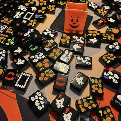 Spooktacular Halloween Edition American Mahjong Tile Set | Luxury Black Acrylic Tiles with Custom Spooky Illustrations (160 Tiles)