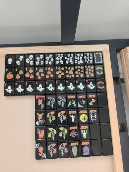 Spooktacular Halloween Edition American Mahjong Tile Set | Luxury Black Acrylic Tiles with Custom Spooky Illustrations (160 Tiles)