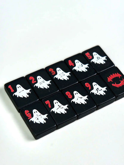Spooktacular Halloween Edition American Mahjong Tile Set | Luxury Black Acrylic Tiles with Custom Spooky Illustrations (160 Tiles)