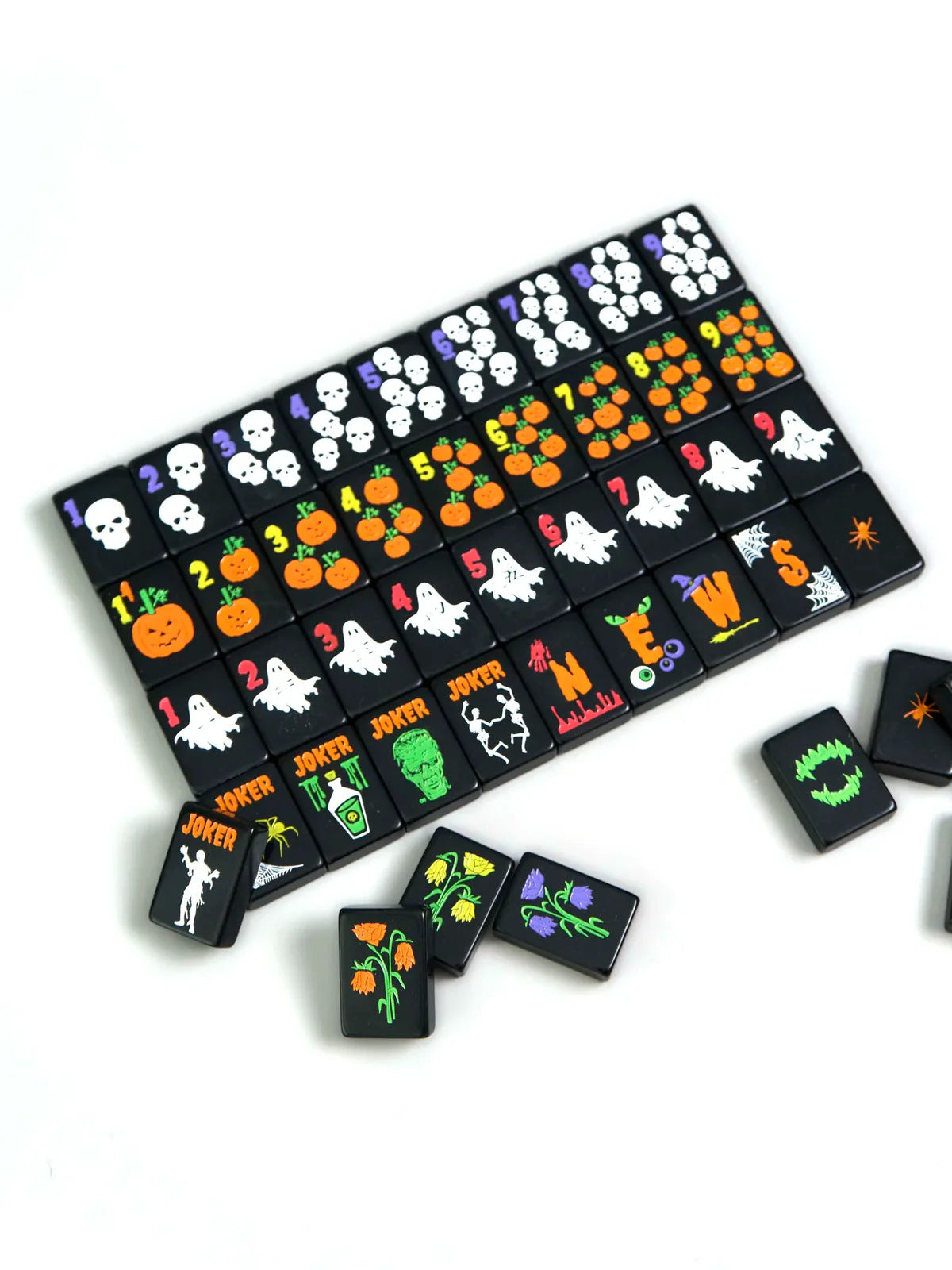 Spooktacular Halloween Edition American Mahjong Tile Set | Luxury Black Acrylic Tiles with Custom Spooky Illustrations (160 Tiles)