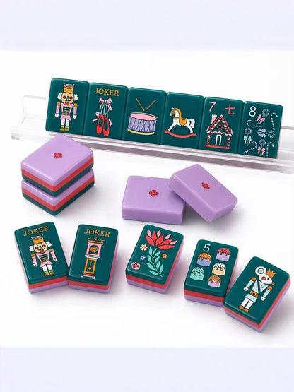 The Nutcracker Holiday American Mahjong Tile Set | Luxury Emerald & Purple Dual-Layer Acrylic Tiles with Nostalgic Christmas Art (160 Tiles)
