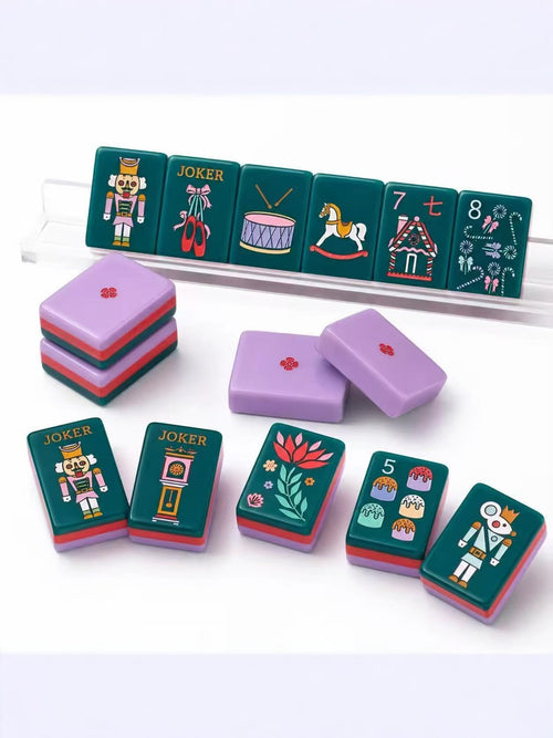 The Nutcracker Holiday American Mahjong Tile Set | Luxury Emerald & Purple Dual-Layer Acrylic Tiles with Nostalgic Christmas Art (160 Tiles)