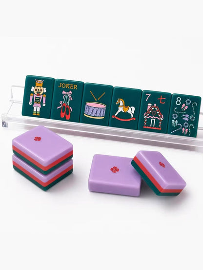 The Nutcracker Holiday American Mahjong Tile Set | Luxury Emerald & Purple Dual-Layer Acrylic Tiles with Nostalgic Christmas Art (160 Tiles)