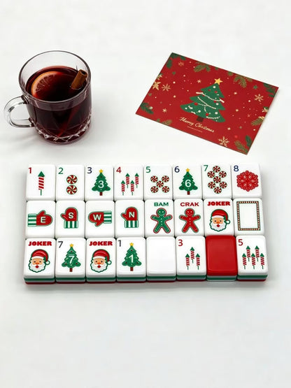 The Classic Christmas American Mahjong Tile Set | Holiday Red & Green Tri-Layer Acrylic Tiles with Santa Jokers & Gingerbread Art (160 Tiles)
