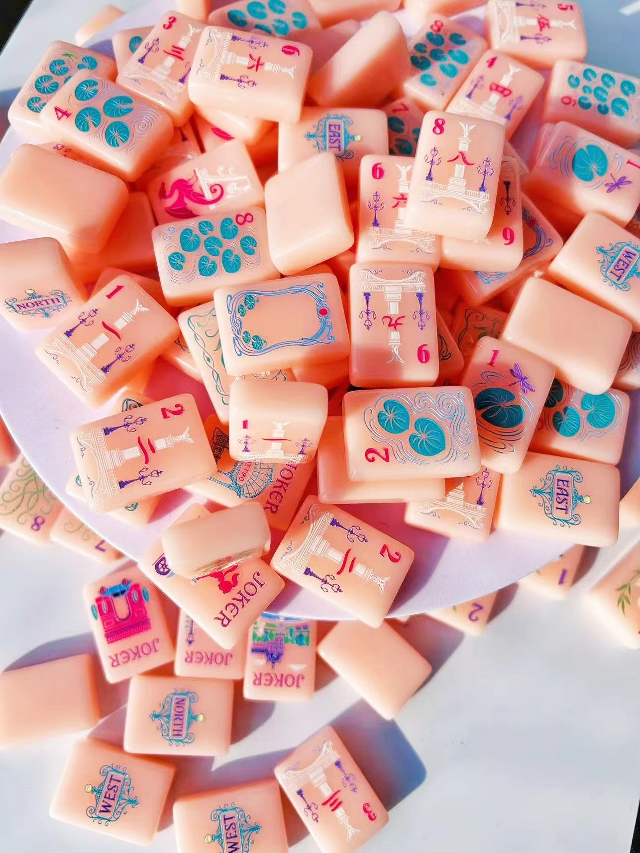 The Parisian Chic American Mahjong Tile Set | Luxury Soft Pink Acrylic Tiles with French Botanical & Paris Landmark Art (160 Tiles)