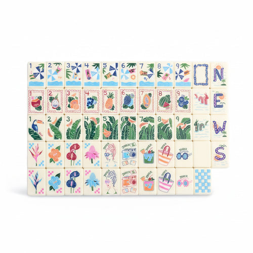 The Coastal Vacation American Mahjong Tile Set | Luxury Cream Acrylic Tiles with Watercolor Tropical Fruit & Beach Resort Art (160 Tiles)