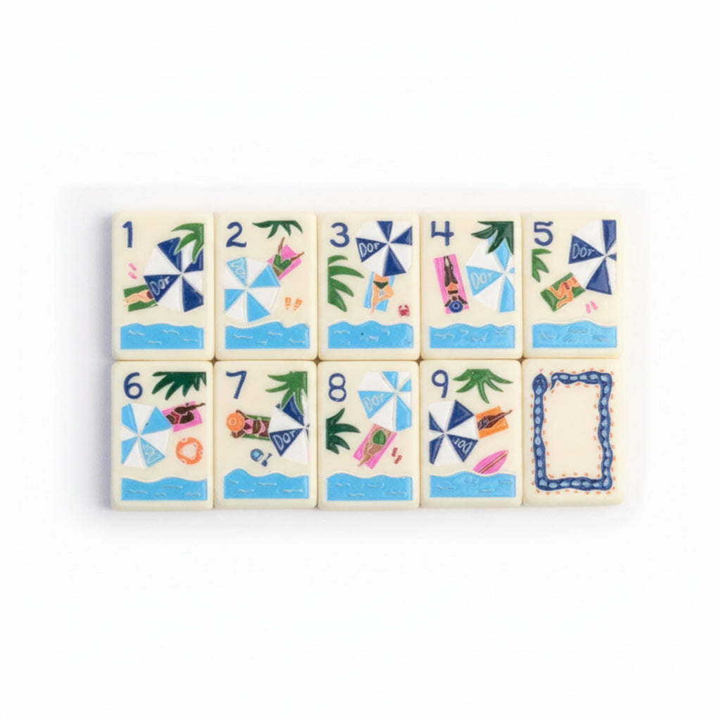 The Coastal Vacation American Mahjong Tile Set | Luxury Cream Acrylic Tiles with Watercolor Tropical Fruit & Beach Resort Art (160 Tiles)