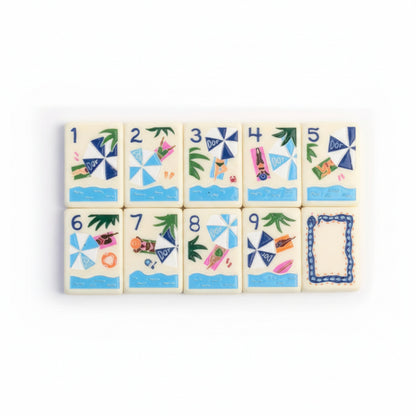 The Coastal Vacation American Mahjong Tile Set | Luxury Cream Acrylic Tiles with Watercolor Tropical Fruit & Beach Resort Art (160 Tiles)