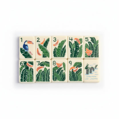 The Coastal Vacation American Mahjong Tile Set | Luxury Cream Acrylic Tiles with Watercolor Tropical Fruit & Beach Resort Art (160 Tiles)
