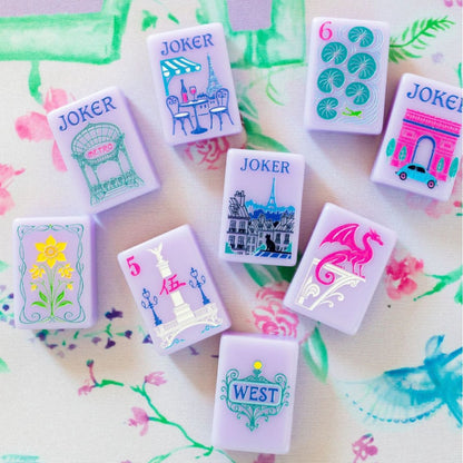 The Lavender Parisian American Mahjong Tile Set | Luxury Pastel Purple Acrylic Tiles with French Botanical Art & Custom Paris Jokers (160 Tiles)