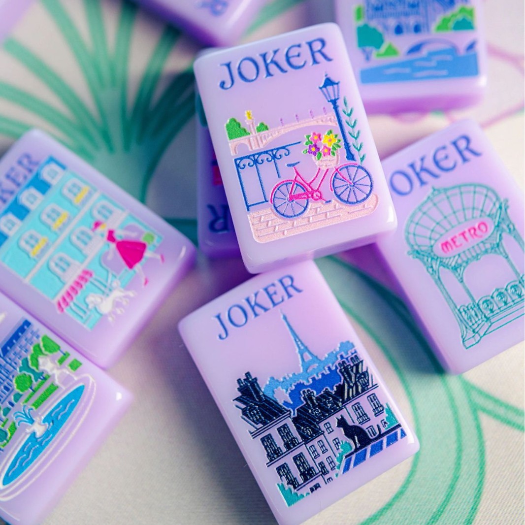 The Lavender Parisian American Mahjong Tile Set | Luxury Pastel Purple Acrylic Tiles with French Botanical Art & Custom Paris Jokers (160 Tiles)
