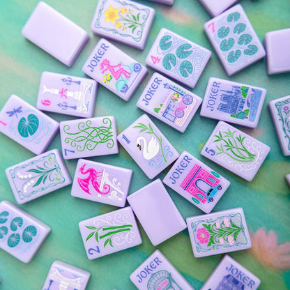 The Lavender Parisian American Mahjong Tile Set | Luxury Pastel Purple Acrylic Tiles with French Botanical Art & Custom Paris Jokers (160 Tiles)