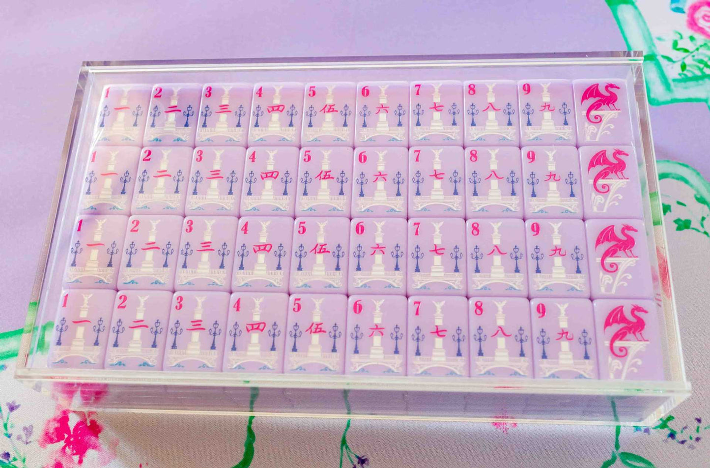 The Lavender Parisian American Mahjong Tile Set | Luxury Pastel Purple Acrylic Tiles with French Botanical Art & Custom Paris Jokers (160 Tiles)