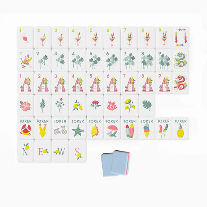 Tropical Cabana American Mahjong Set - Pastel Blue Two-Tone Tiles, 160-Tile Complete Kit