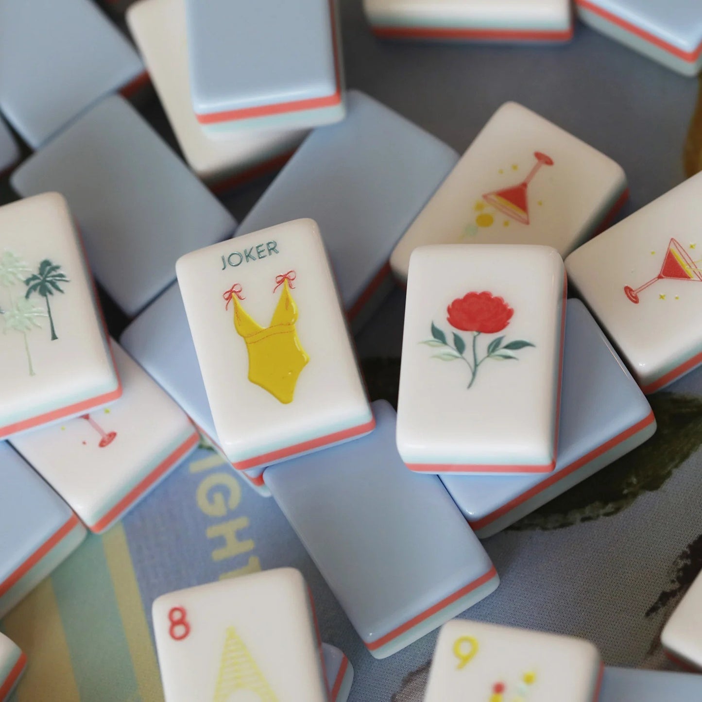 Tropical Cabana American Mahjong Set - Pastel Blue Two-Tone Tiles, 160-Tile Complete Kit