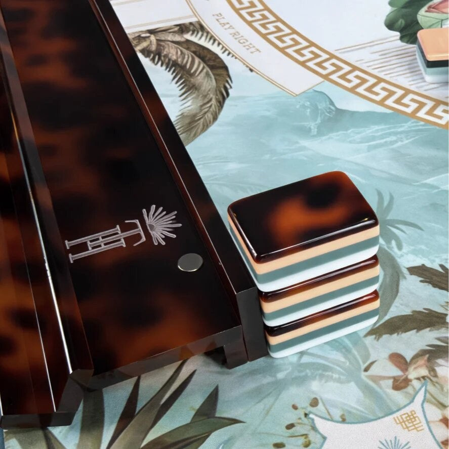 Botanical Chinoiserie American Mahjong Set - Tortoiseshell Style Backs, 160-Tile Complete Kit