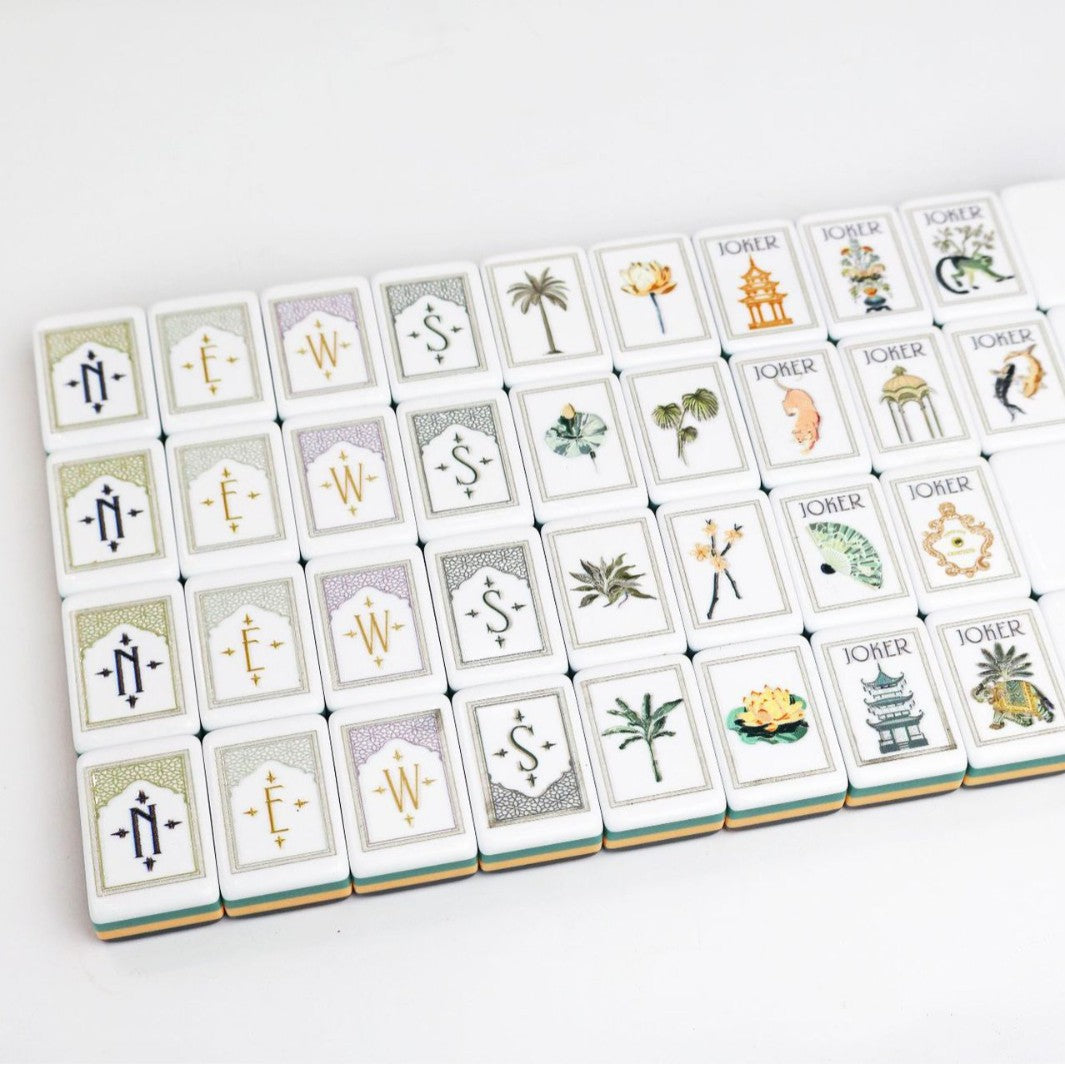 Botanical Chinoiserie American Mahjong Set - Tortoiseshell Style Backs, 160-Tile Complete Kit