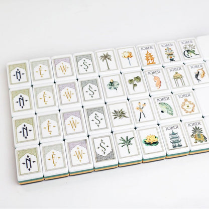 Botanical Chinoiserie American Mahjong Set - Tortoiseshell Style Backs, 160-Tile Complete Kit