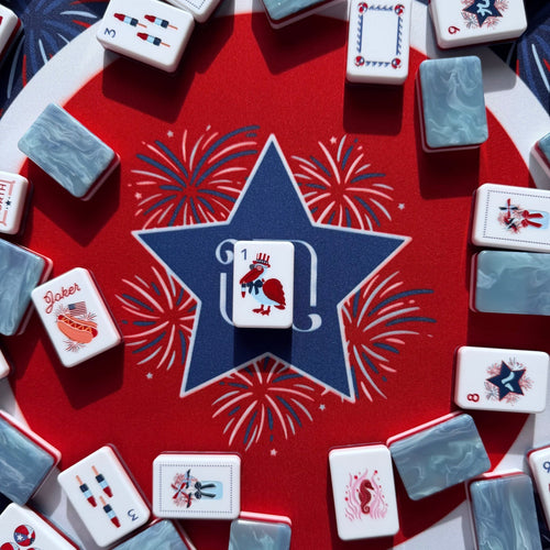 Americana Celebration American Mahjong Set - Red, White & Blue 160-Tile Complete Kit with Marble Swirl Backs