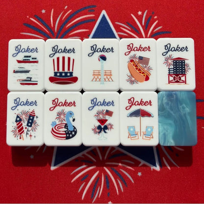 Americana Celebration American Mahjong Set - Red, White & Blue 160-Tile Complete Kit with Marble Swirl Backs