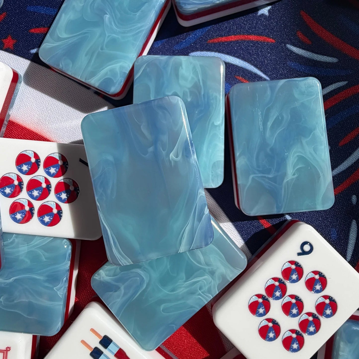 Americana Celebration American Mahjong Set - Red, White & Blue 160-Tile Complete Kit with Marble Swirl Backs