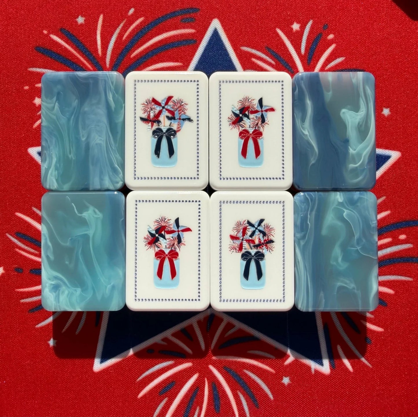 Americana Celebration American Mahjong Set - Red, White & Blue 160-Tile Complete Kit with Marble Swirl Backs