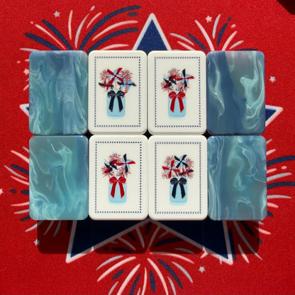 Americana Celebration American Mahjong Set - Red, White & Blue 160-Tile Complete Kit with Marble Swirl Backs