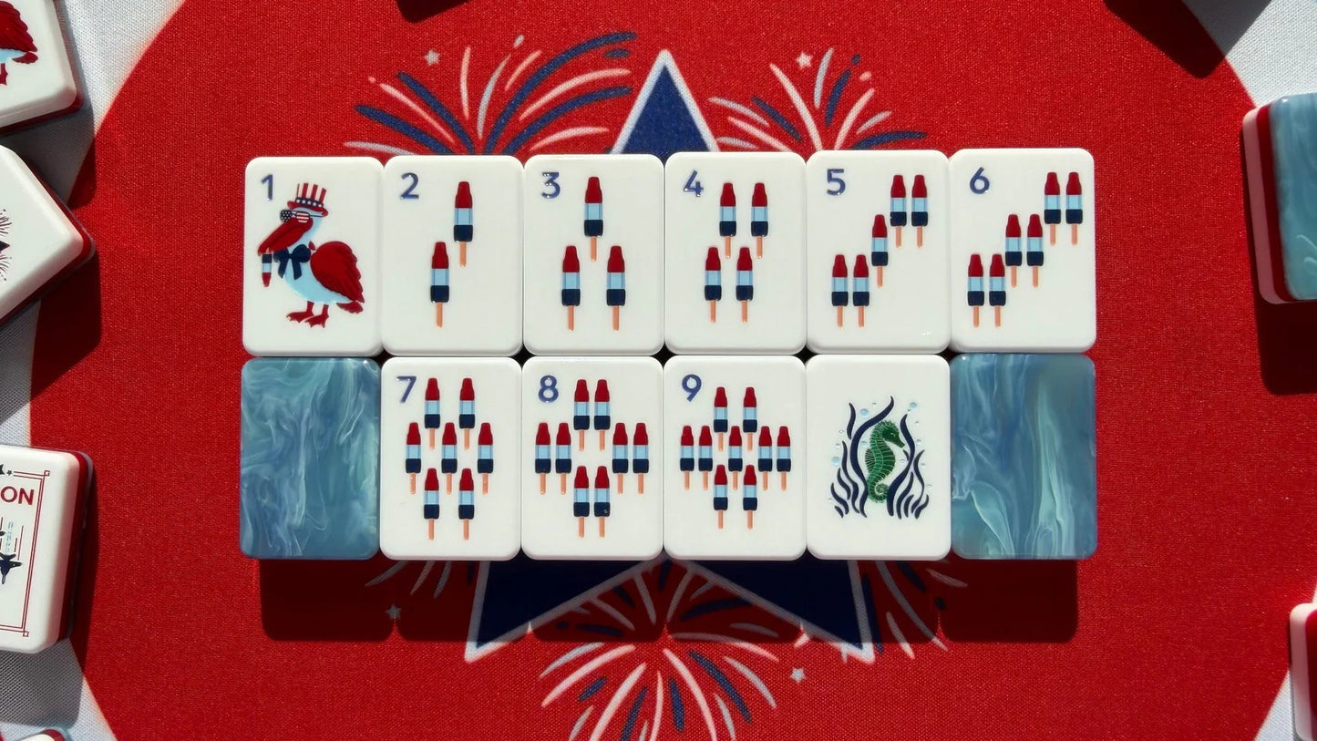 Americana Celebration American Mahjong Set - Red, White & Blue 160-Tile Complete Kit with Marble Swirl Backs