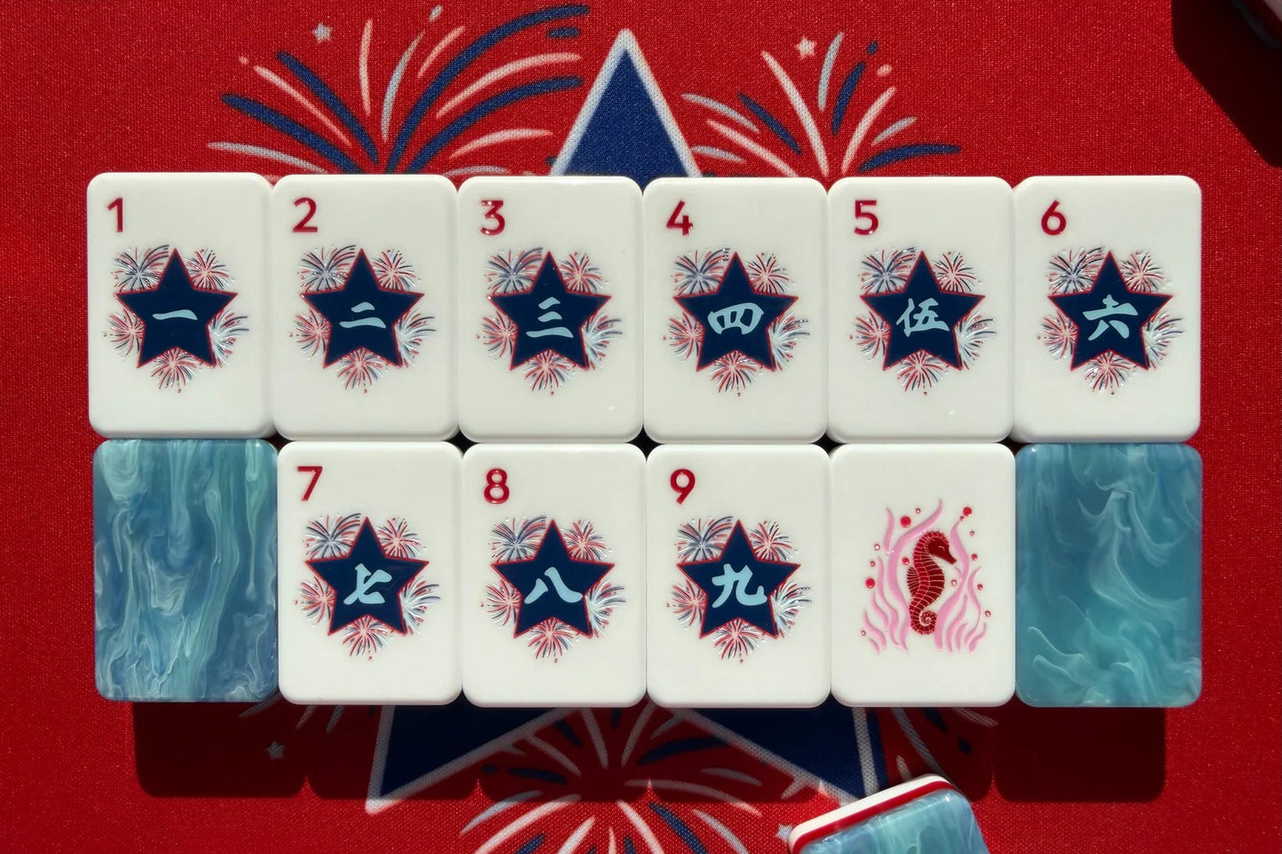 Americana Celebration American Mahjong Set - Red, White & Blue 160-Tile Complete Kit with Marble Swirl Backs