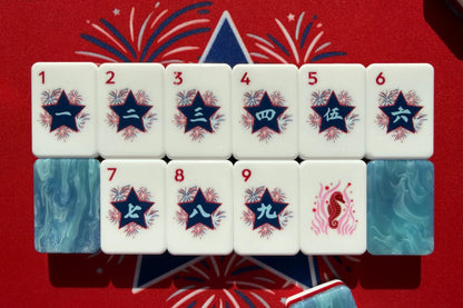Americana Celebration American Mahjong Set - Red, White & Blue 160-Tile Complete Kit with Marble Swirl Backs