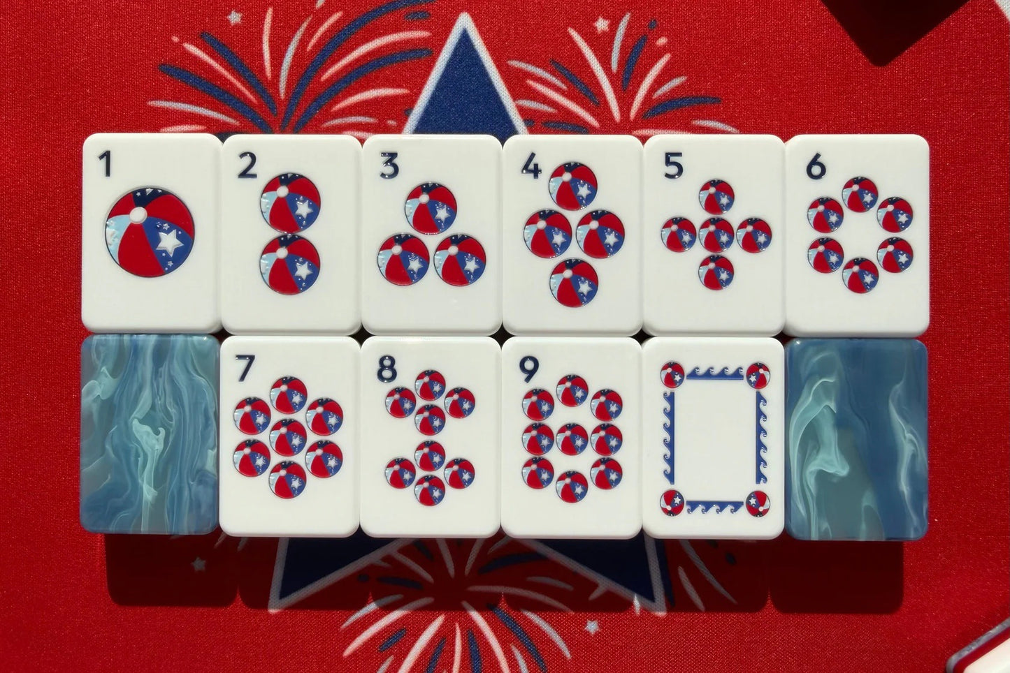 Americana Celebration American Mahjong Set - Red, White & Blue 160-Tile Complete Kit with Marble Swirl Backs