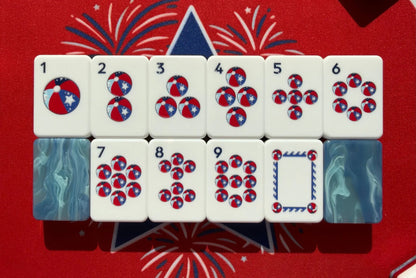 Americana Celebration American Mahjong Set - Red, White & Blue 160-Tile Complete Kit with Marble Swirl Backs