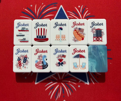 Americana Celebration American Mahjong Set - Red, White & Blue 160-Tile Complete Kit with Marble Swirl Backs