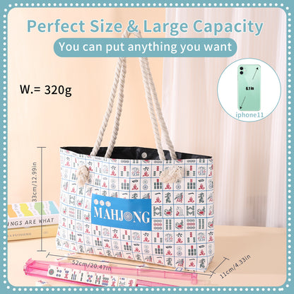 Luxury Floral American Mahjong Bag Set - 3-Piece Canvas Travel Tote with Rope Handles & Matching Accessory Pouches