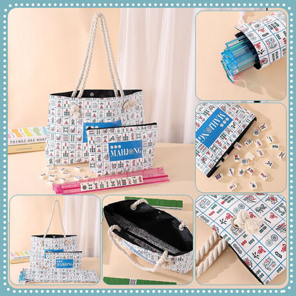 Luxury Floral American Mahjong Bag Set - 3-Piece Canvas Travel Tote with Rope Handles & Matching Accessory Pouches