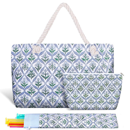 Luxury Floral American Mahjong Bag Set - 3-Piece Canvas Travel Tote with Rope Handles & Matching Accessory Pouches