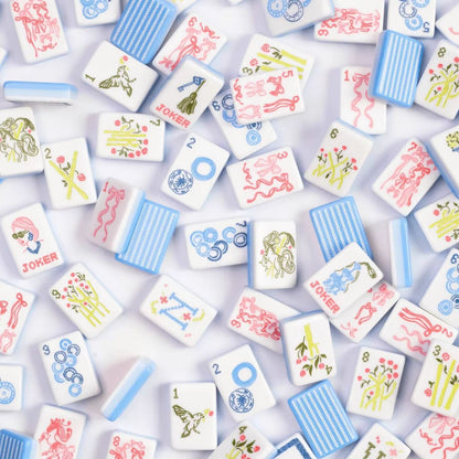 Chic Cross-Stitch Needlepoint American Mahjong Set - Sky Blue Striped Backs, 160-Tile Complete Kit