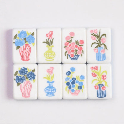 Chic Cross-Stitch Needlepoint American Mahjong Set - Sky Blue Striped Backs, 160-Tile Complete Kit