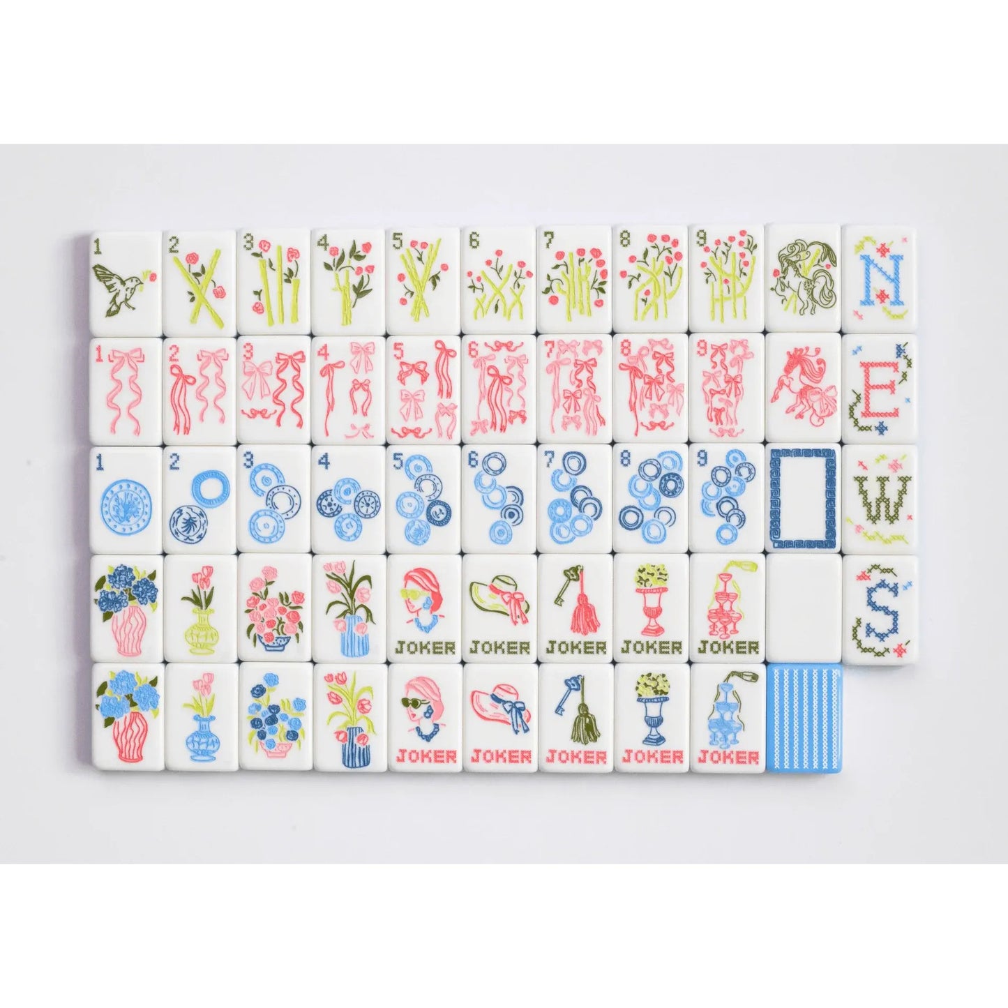 Chic Cross-Stitch Needlepoint American Mahjong Set - Sky Blue Striped Backs, 160-Tile Complete Kit