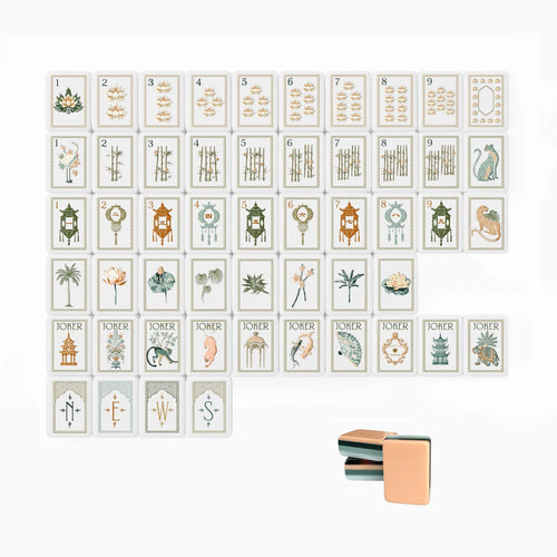 Botanical Chinoiserie American Mahjong Set - Peach & Sage Two-Tone Backs, 160-Tile Complete Kit