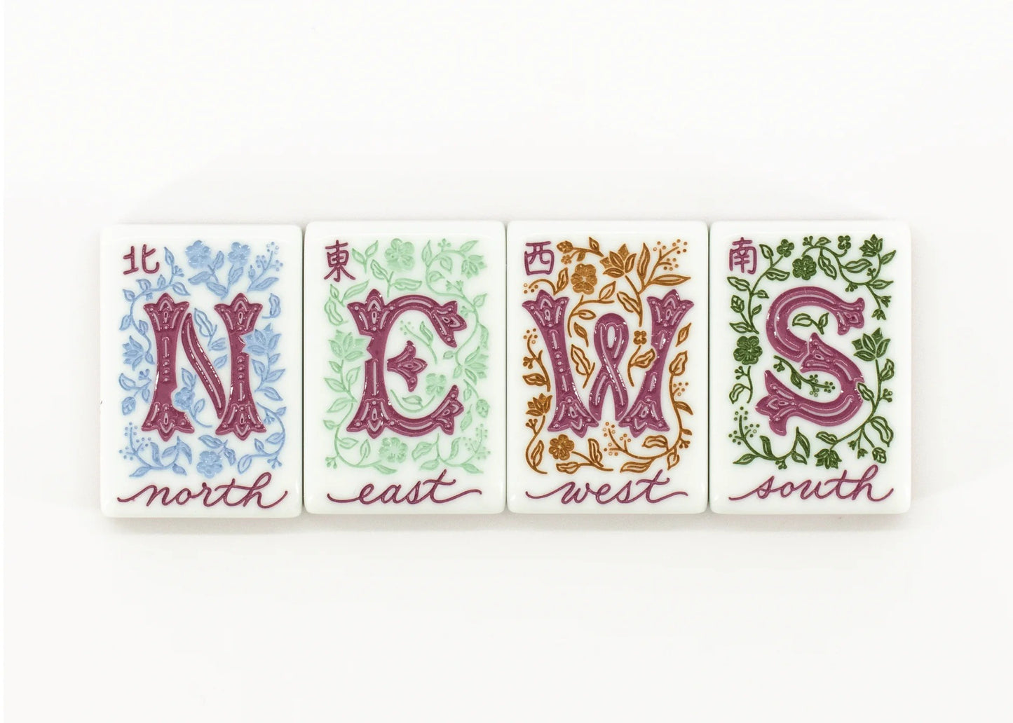 Love Letters & Stationery American Mahjong Set - Plum Berry Floral Backs, 160-Tile Complete Kit