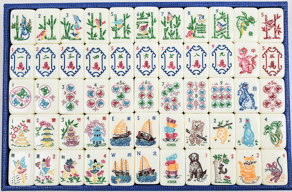 Enchanted Heritage American Mahjong Set - Cute Animals & Classic Chinoiserie Art, 160-Tile Complete Kit