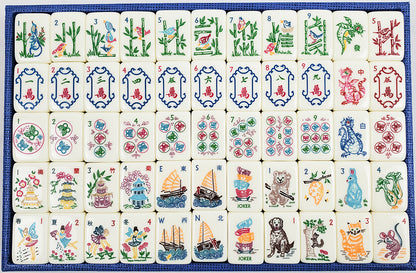 Enchanted Heritage American Mahjong Set - Cute Animals & Classic Chinoiserie Art, 160-Tile Complete Kit