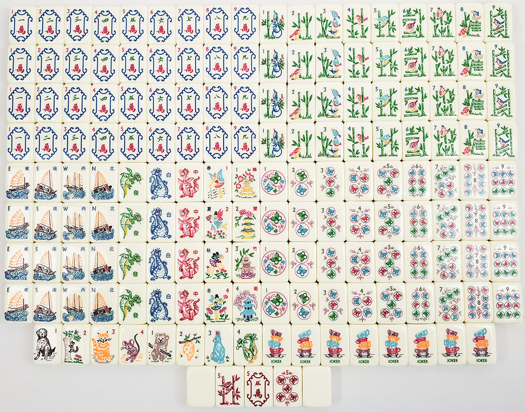 Enchanted Heritage American Mahjong Set - Cute Animals & Classic Chinoiserie Art, 160-Tile Complete Kit