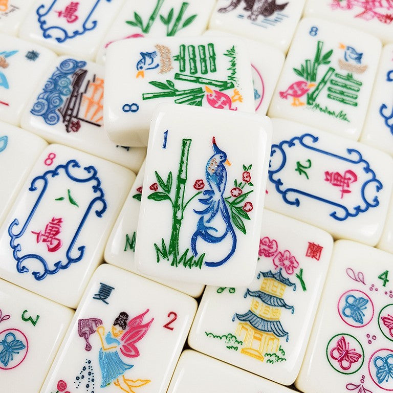 Enchanted Heritage American Mahjong Set - Cute Animals & Classic Chinoiserie Art, 160-Tile Complete Kit