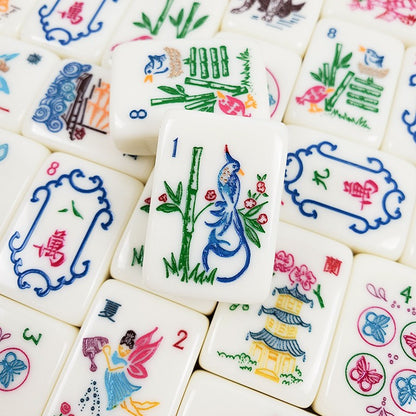 Enchanted Heritage American Mahjong Set - Cute Animals & Classic Chinoiserie Art, 160-Tile Complete Kit