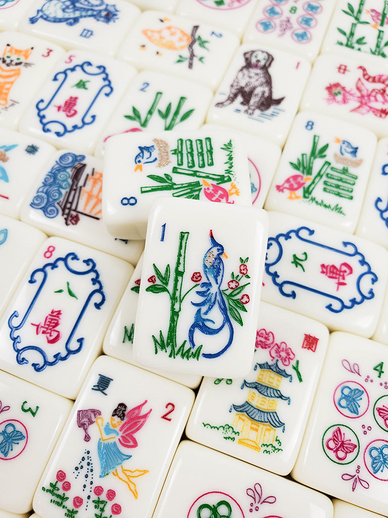 Enchanted Heritage American Mahjong Set - Cute Animals & Classic Chinoiserie Art, 160-Tile Complete Kit