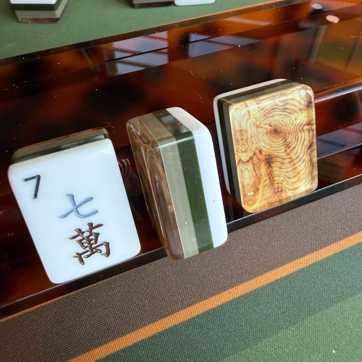 Frenchie Luxury American Mahjong Set - French Bulldog Jokers & Amber Woodgrain Backs, 160-Tile Complete Kit