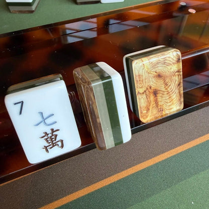 Frenchie Luxury American Mahjong Set - French Bulldog Jokers & Amber Woodgrain Backs, 160-Tile Complete Kit